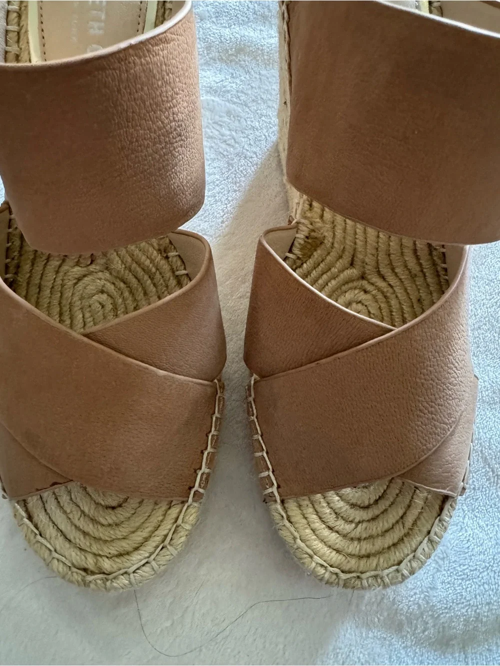 Kenneth Cole Tan Double-Band Espadrille Slide Wedges